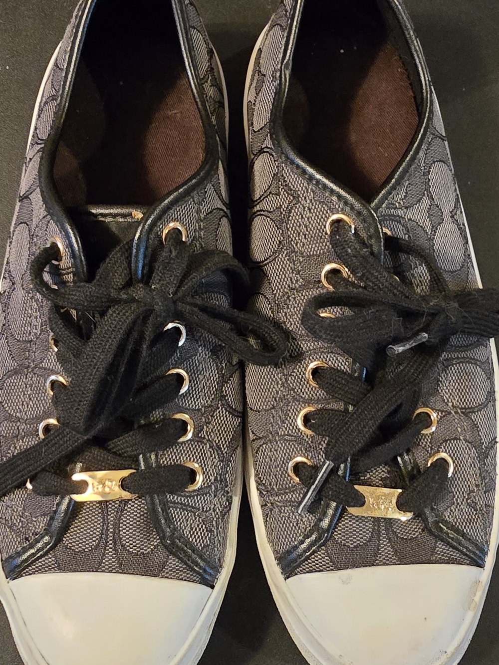Coach Black Signature Canvas Lace-Up Sneakers with Gold Hardware